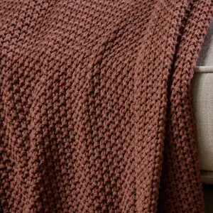 Nkuku Nahan Moss Stitch Cotton Throw Rust